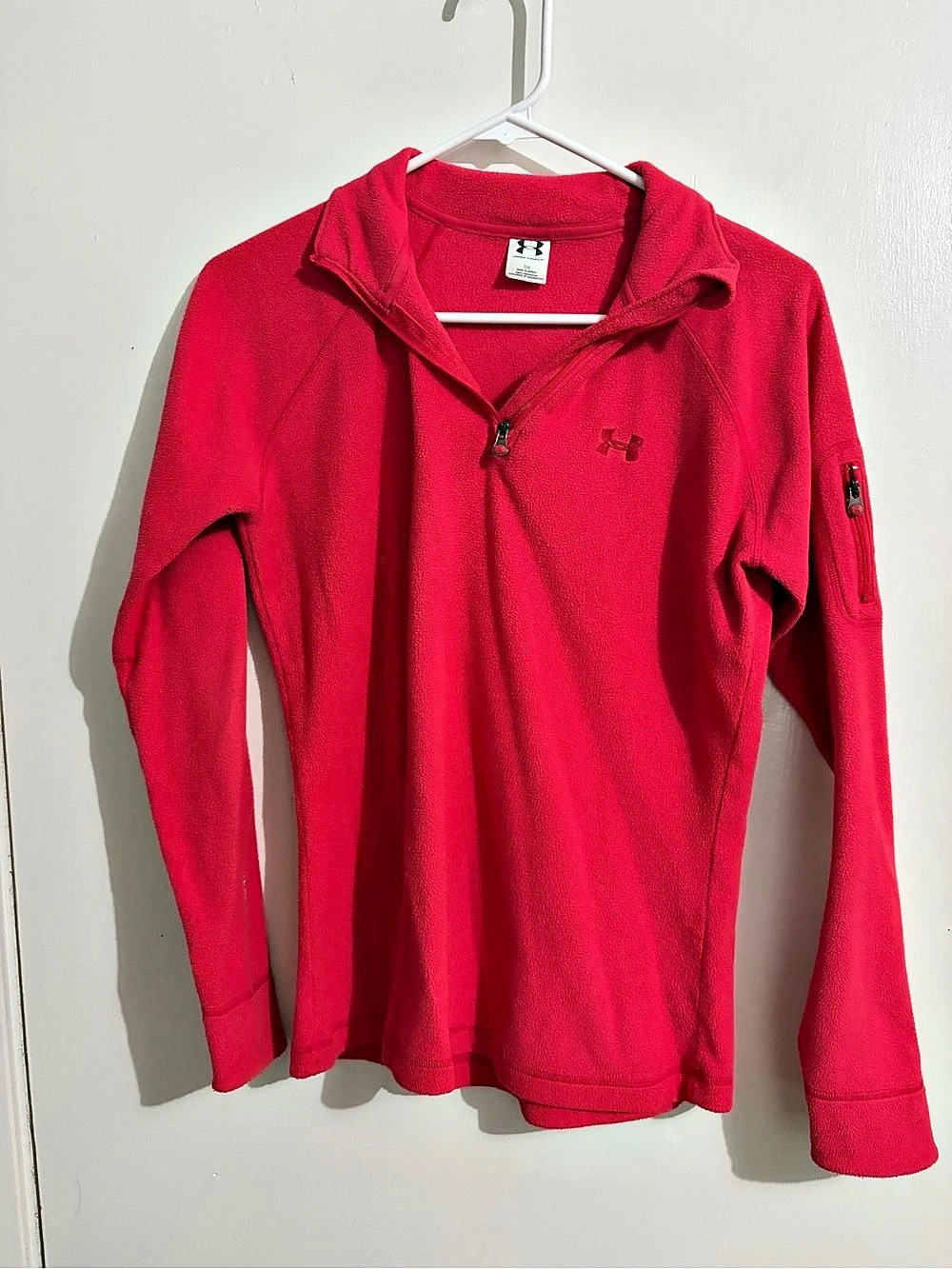 Under Armour Fleece Quarter-Zip Pullover with Sleeve Pocket Pink Small